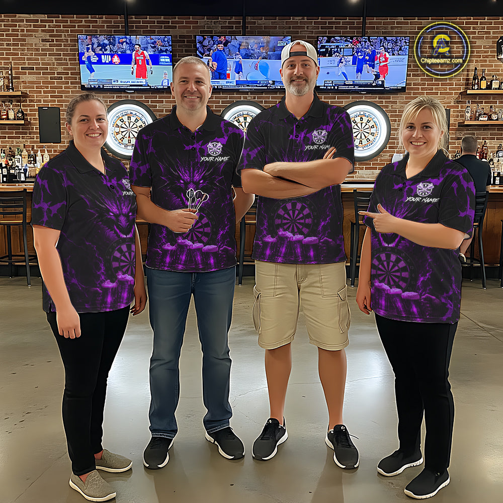 Black And Purple Personalized Dragon Beer Darts Shirts Custom Darts League Team Jersey