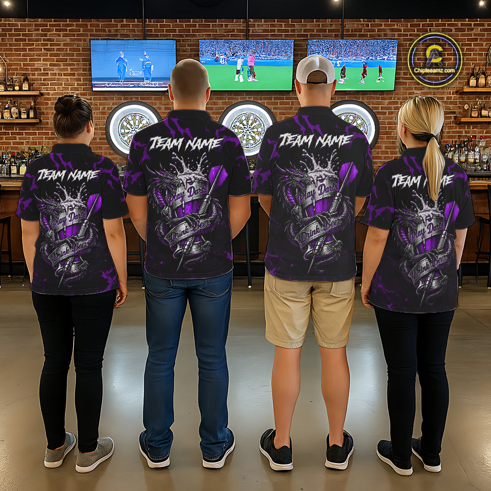 Black And Purple Personalized Dragon Beer Darts Shirts Custom Darts League Team Jersey