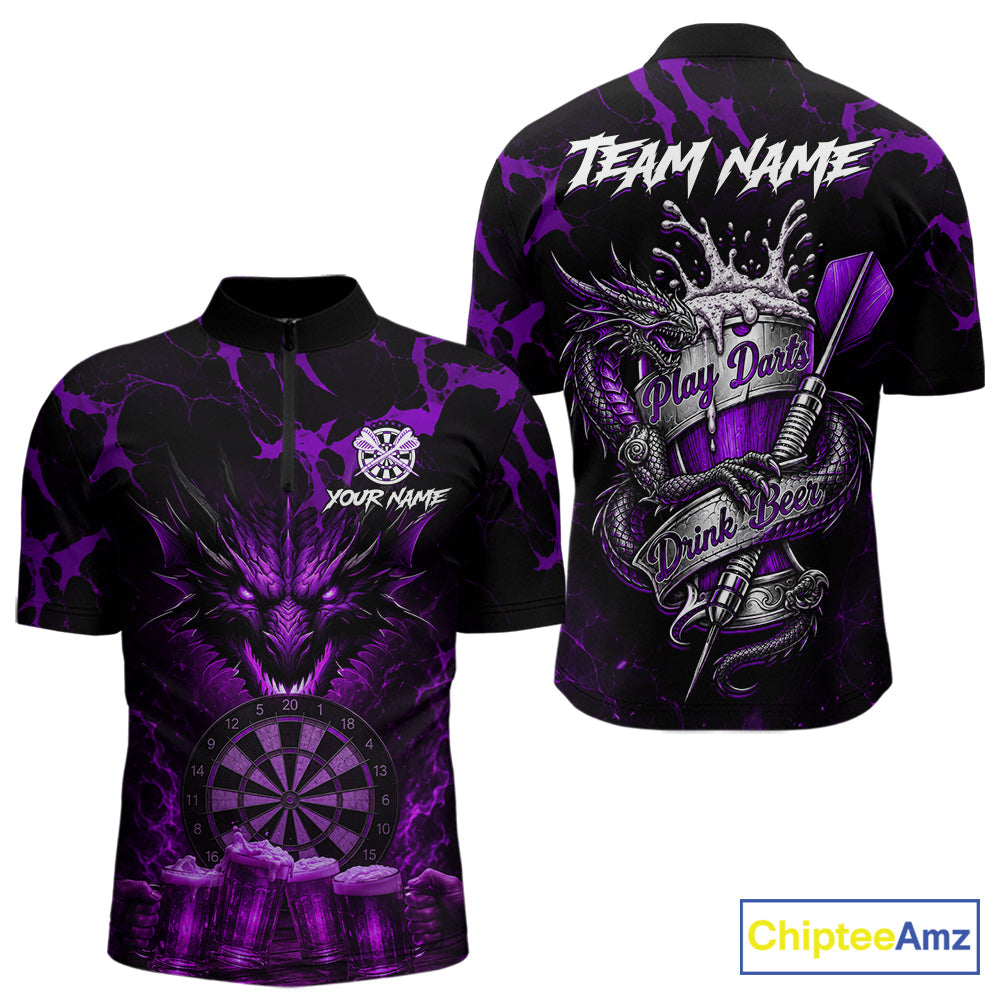 Black And Purple Personalized Dragon Beer Darts Shirts Custom Darts League Team Jersey