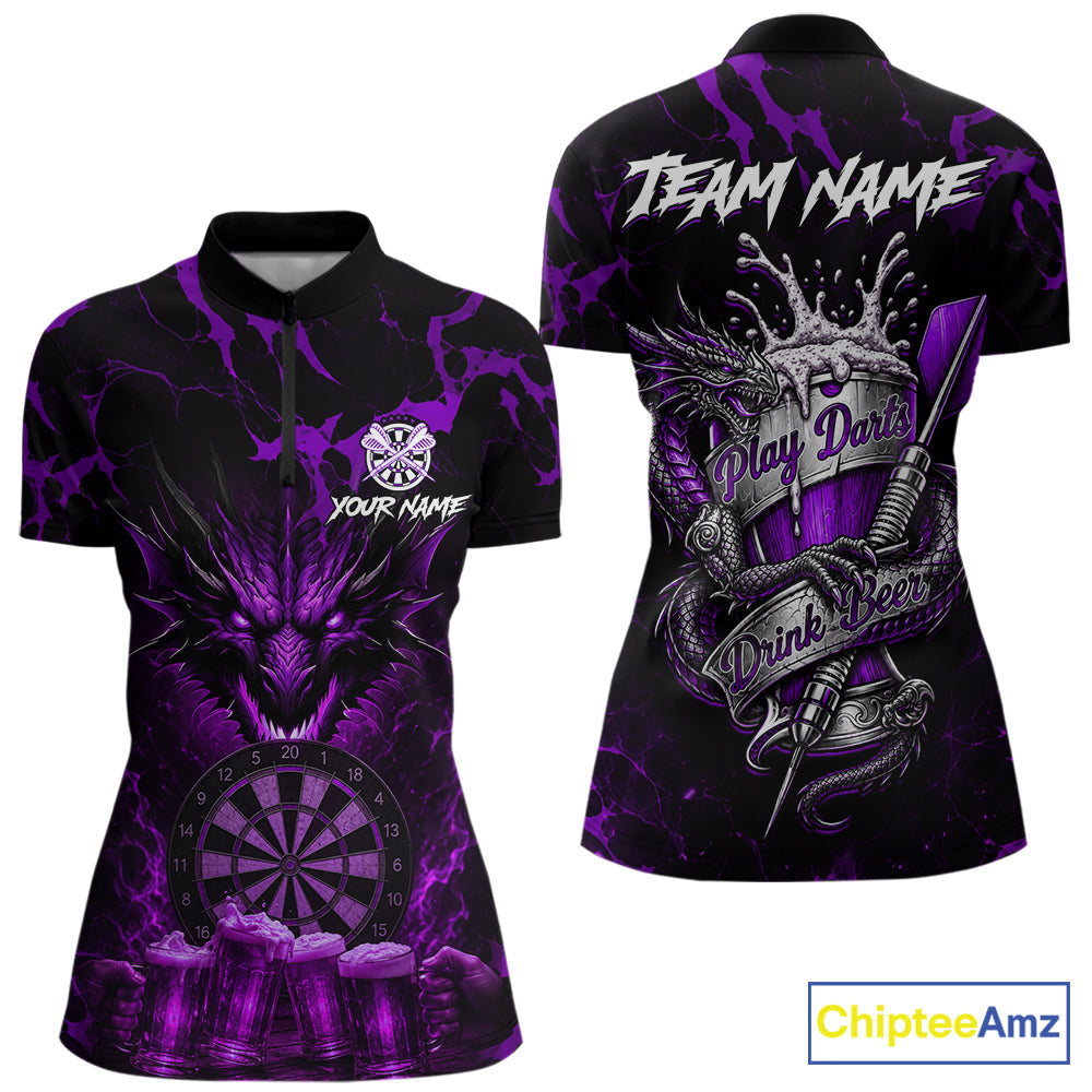 Black And Purple Personalized Dragon Beer Darts Shirts Custom Darts League Team Jersey