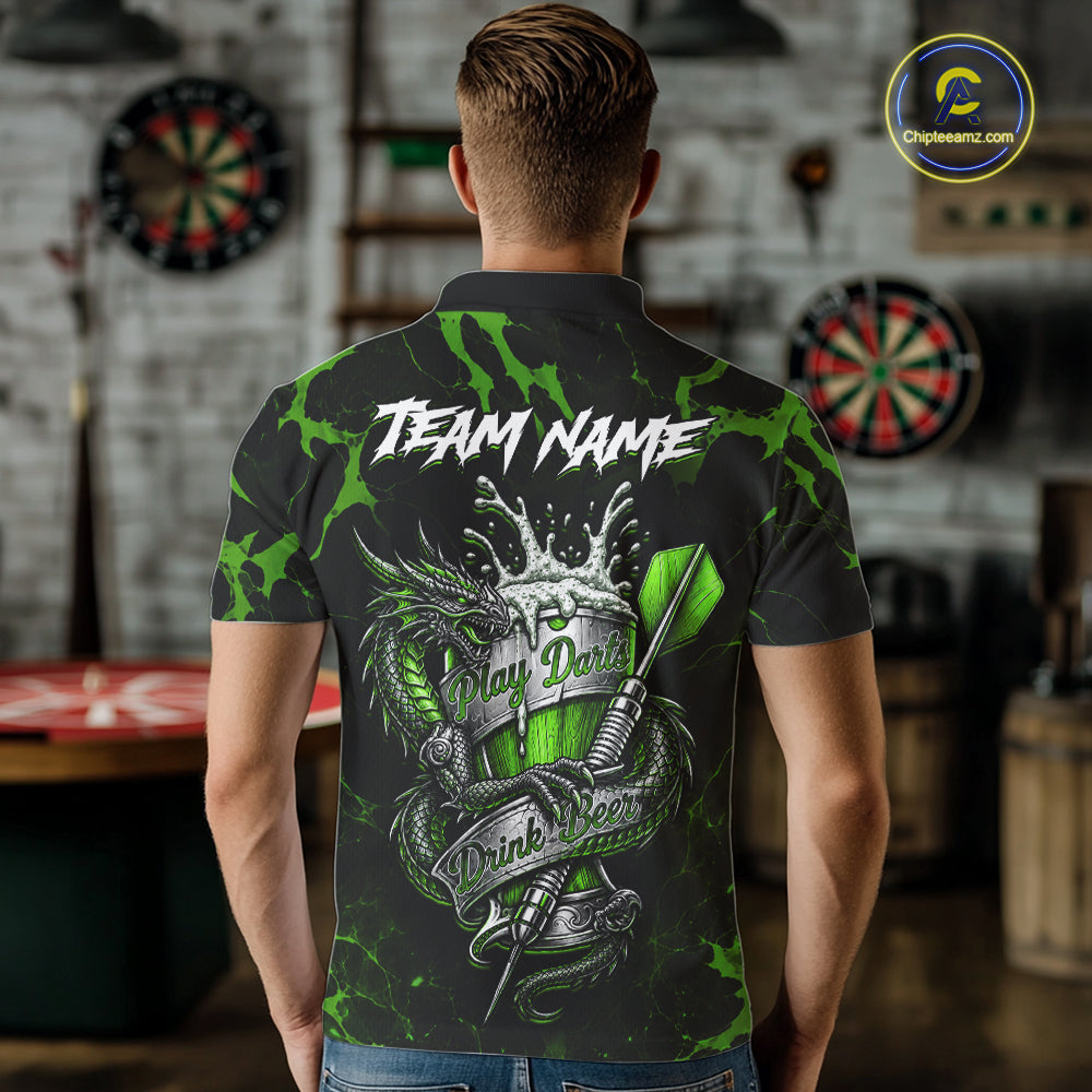 Black And Green Personalized Dragon Beer Darts Shirts Custom Darts League Team Jersey
