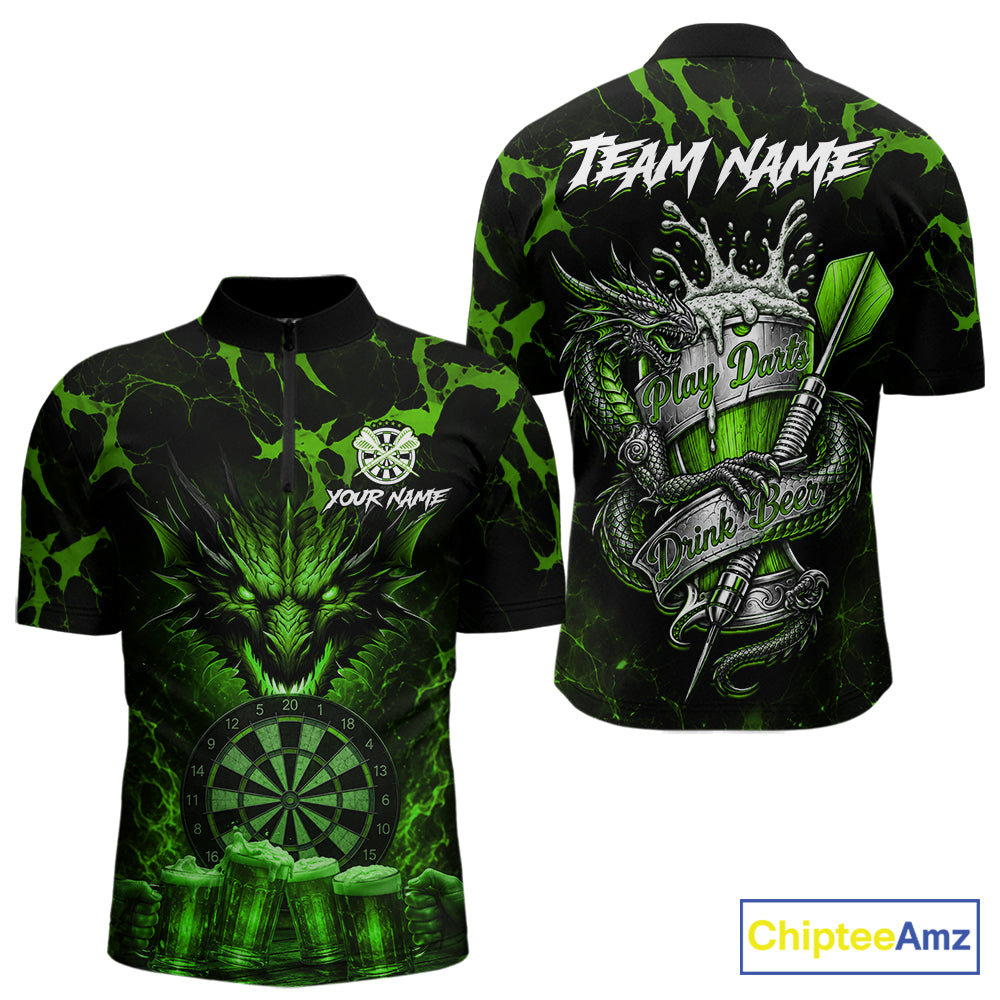 Black And Green Personalized Dragon Beer Darts Shirts Custom Darts League Team Jersey
