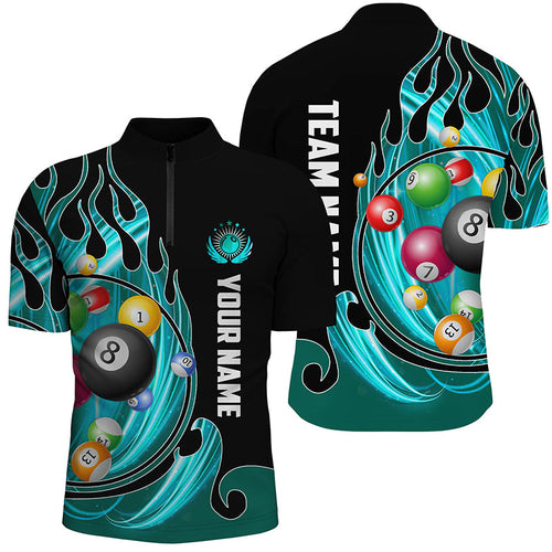 3D Billiard Balls Fire Flame Custom Pool Shirts, Billiard League Team Jerseys