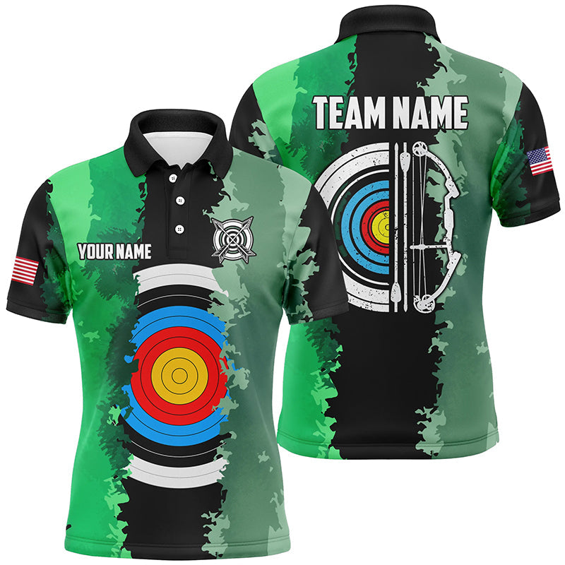 Personalized Green Jerseys Archery Target 3D Polo Shirts Custom Team League Archery Shirts