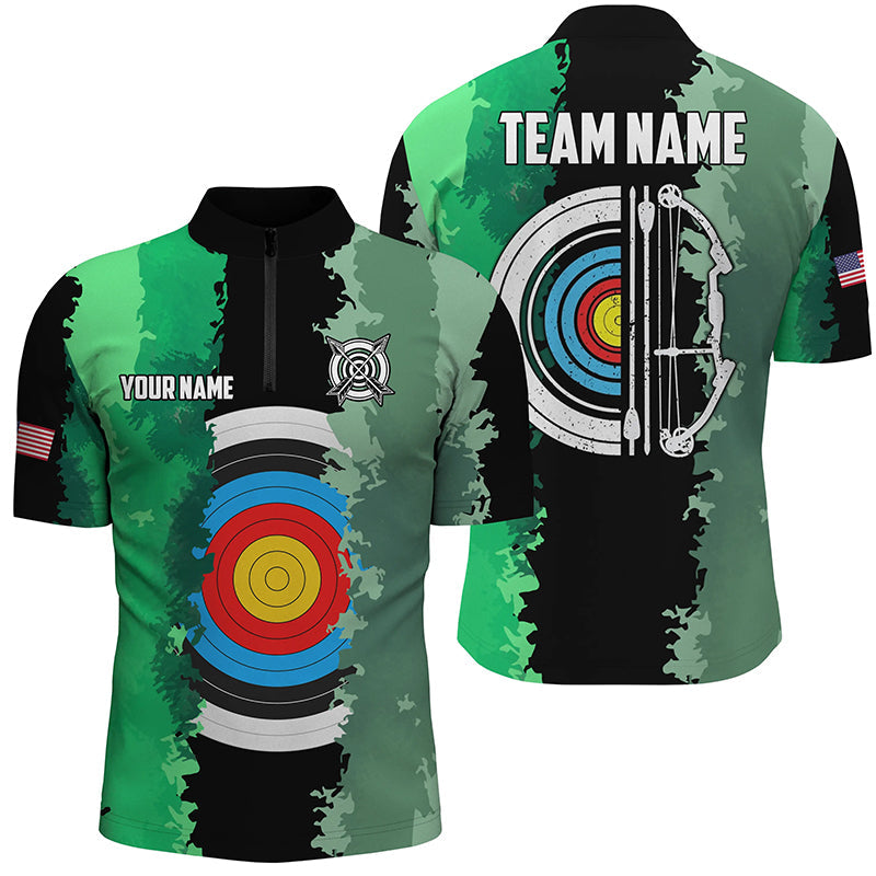 Green Jerseys Archery Target 3D Quarter-Zip Shirts Custom Team League Archery Shirts