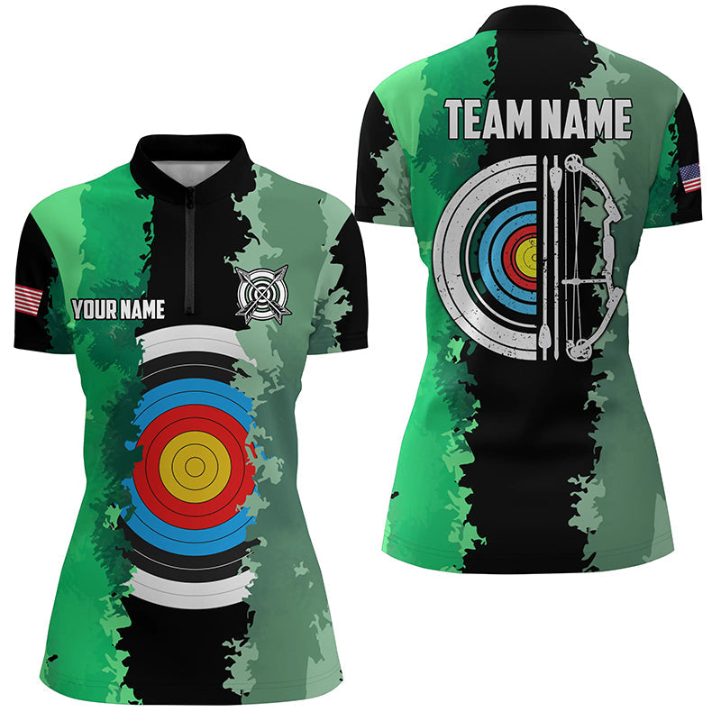 Green Jerseys Archery Target 3D Quarter-Zip Shirts Custom Team League Archery Shirts
