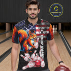 Smoke American Flag Squirrel Bowling Polo, 1/4 Zip Custom Patriotic Bowling Team Jersey