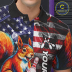 Smoke American Flag Squirrel Bowling Polo, 1/4 Zip Custom Patriotic Bowling Team Jersey
