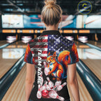 Smoke American Flag Squirrel Bowling Polo, 1/4 Zip Custom Patriotic Bowling Team Jersey