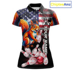 Smoke American Flag Squirrel Bowling Polo, 1/4 Zip Custom Patriotic Bowling Team Jersey