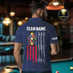 Navy Blue Grunge American Flag Billiard Shirts Custom Patriotic 9 Ball Pool Team Jersey