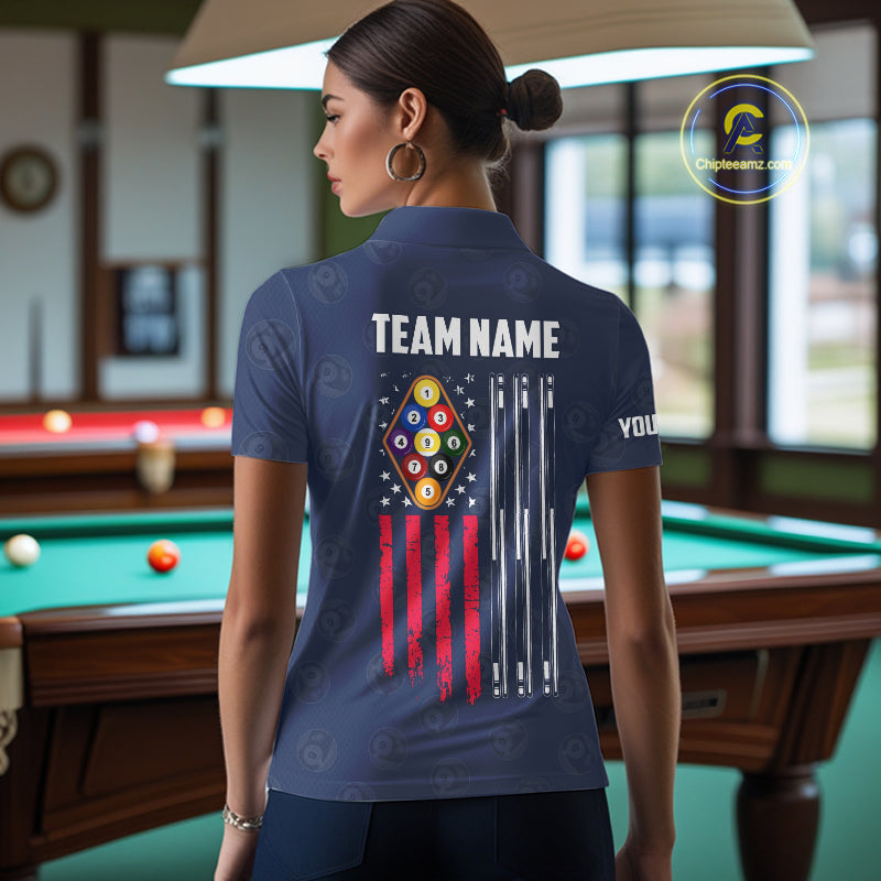 Navy Blue Grunge American Flag Billiard Shirts Custom Patriotic 9 Ball Pool Team Jersey