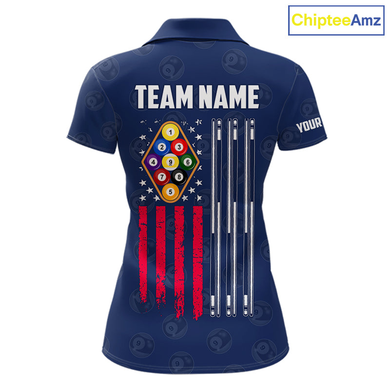 Navy Blue Grunge American Flag Billiard Shirts Custom Patriotic 9 Ball Pool Team Jersey