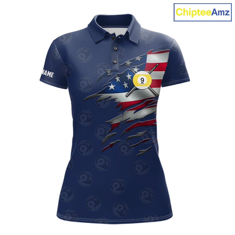 Navy Blue Grunge American Flag Billiard Shirts Custom Patriotic 9 Ball Pool Team Jersey