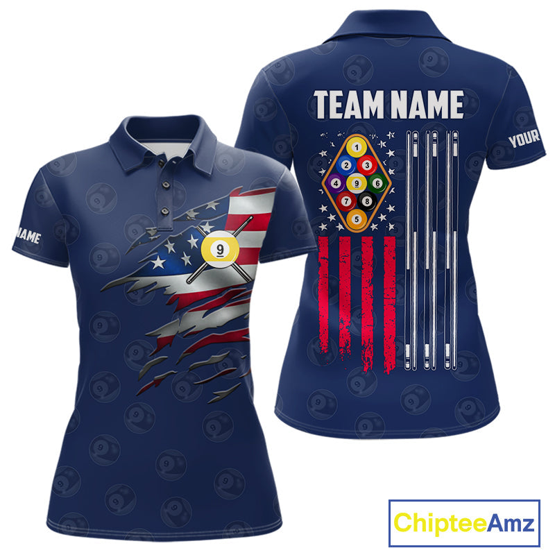 Navy Blue Grunge American Flag Billiard Shirts Custom Patriotic 9 Ball Pool Team Jersey