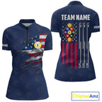 Navy Blue Grunge American Flag Billiard Shirts Custom Patriotic 9 Ball Pool Team Jersey