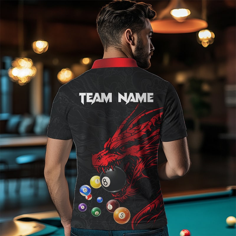 Personalized Red Black Dragon Billiard Balls Pool Shirts, Billiard League Team Jerseys