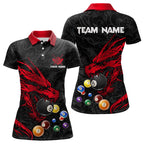 Personalized Red Black Dragon Billiard Balls Pool Shirts, Billiard League Team Jerseys
