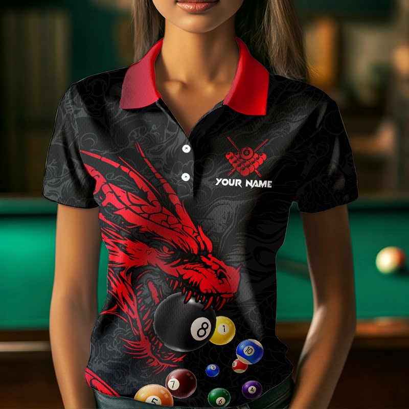 Personalized Red Black Dragon Billiard Balls Pool Shirts, Billiard League Team Jerseys