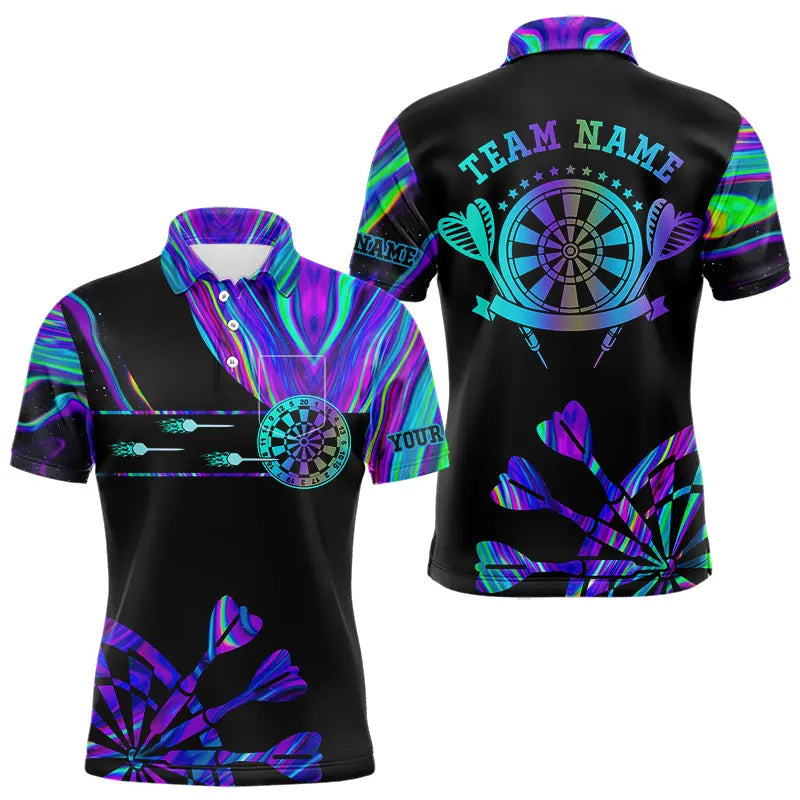 Neon Purple Blue Tie Dye Darts Shirt With Pocket Custom Dart Jersey