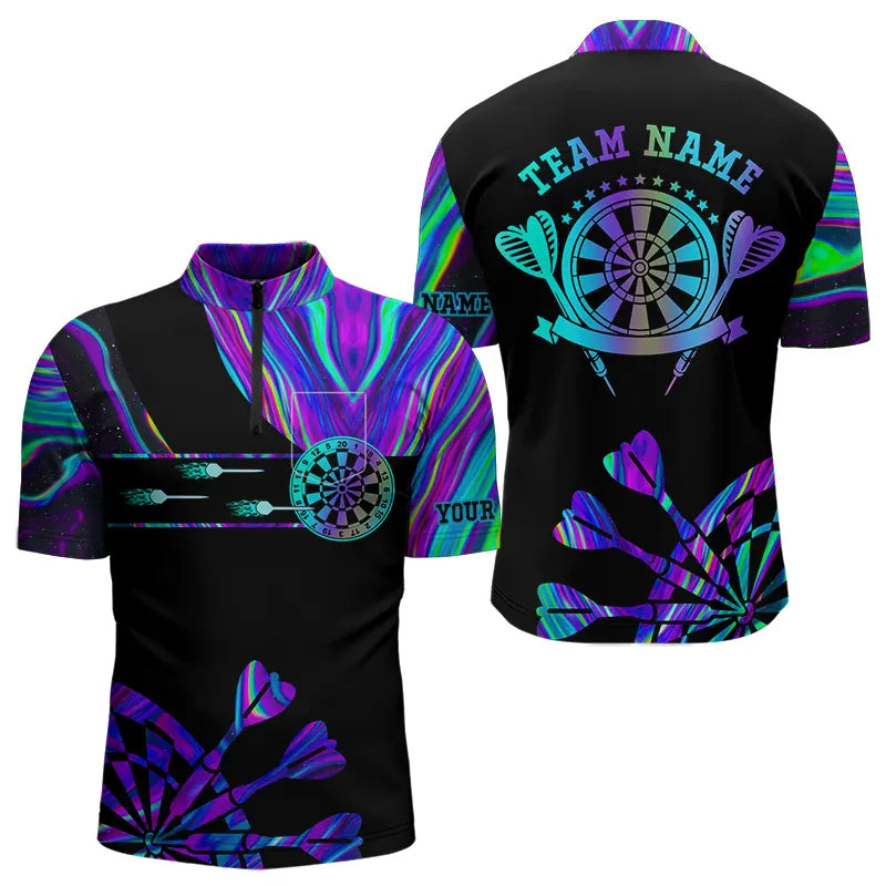 Neon Purple Blue Tie Dye Darts Shirt With Pocket Custom Dart Jersey