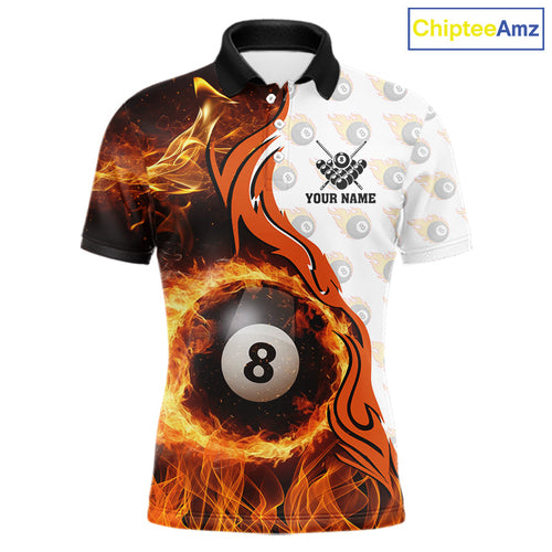 Orange Flaming 8 Ball Pool Billiard Shirt Custom Billiard Team Jersey Polo & 1/4 Zip