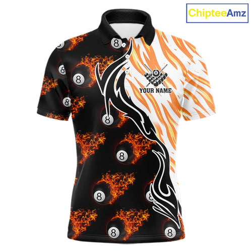 Personalized Fire Flame 8 Ball Pool Billiard Shirt, Billiard Team Jersey Polo & 1/4 Zip