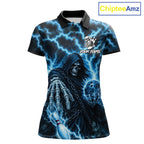 Custom Blue Lightning Grim Reaper Bowling Shirts, Bowling Team Jersey Polo & 1/4 Zip
