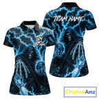Custom Blue Lightning Grim Reaper Bowling Shirts, Bowling Team Jersey Polo & 1/4 Zip