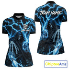 Custom Blue Lightning Grim Reaper Bowling Shirts, Bowling Team Jersey Polo & 1/4 Zip