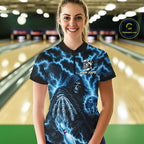 Custom Blue Lightning Grim Reaper Bowling Shirts, Bowling Team Jersey Polo & 1/4 Zip