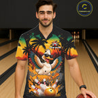 Funny Duck Sunset Tropical Bowling Hawaiian Jersey And Custom Bowling Team Shirts