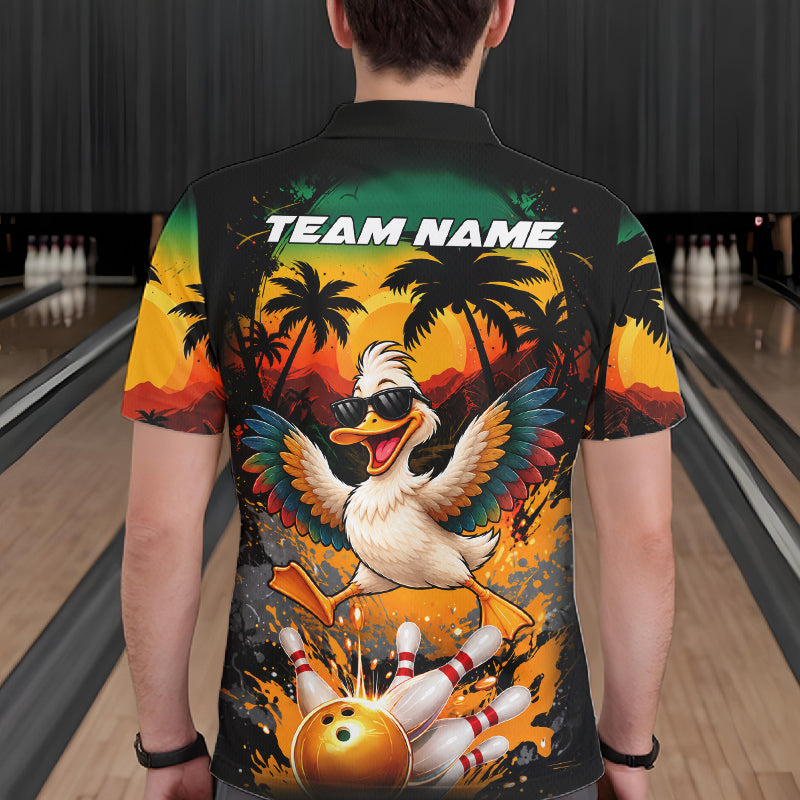 Funny Duck Sunset Tropical Bowling Jersey Custom Bowling Team Shirts Polo & 1/4 Zip