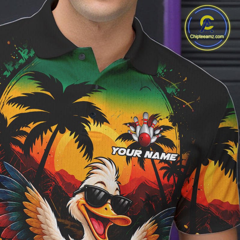 Funny Duck Sunset Tropical Bowling Jersey Custom Bowling Team Shirts Polo & 1/4 Zip