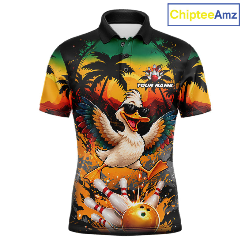 Funny Duck Sunset Tropical Bowling Jersey Custom Bowling Team Shirts Polo & 1/4 Zip