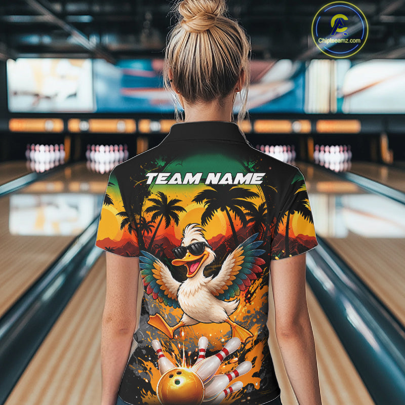 Funny Duck Sunset Tropical Bowling Jersey Custom Bowling Team Shirts Polo & 1/4 Zip