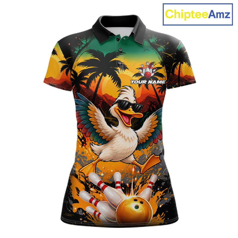 Funny Duck Sunset Tropical Bowling Jersey Custom Bowling Team Shirts Polo & 1/4 Zip