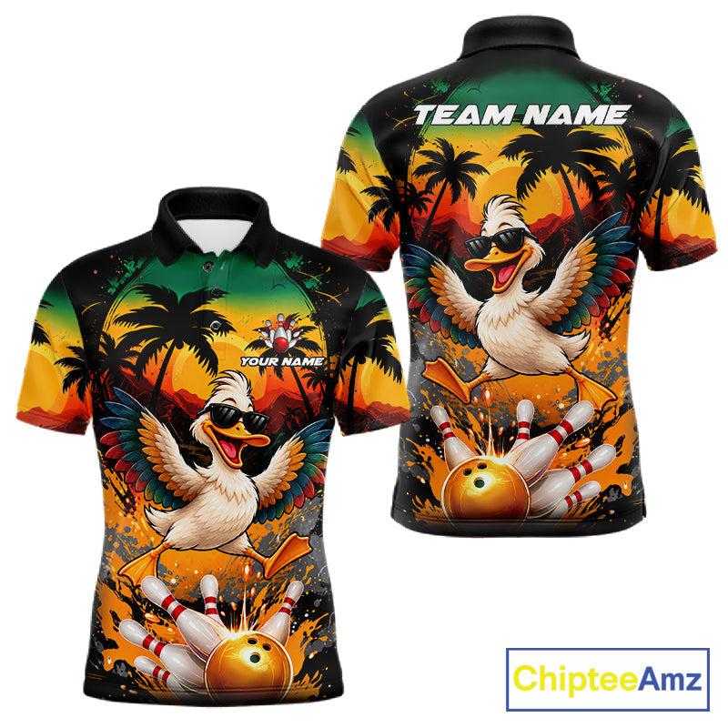 Funny Duck Sunset Tropical Bowling Jersey Custom Bowling Team Shirts Polo & 1/4 Zip