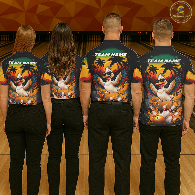 Funny Duck Sunset Tropical Bowling Jersey Custom Bowling Team Shirts Polo & 1/4 Zip