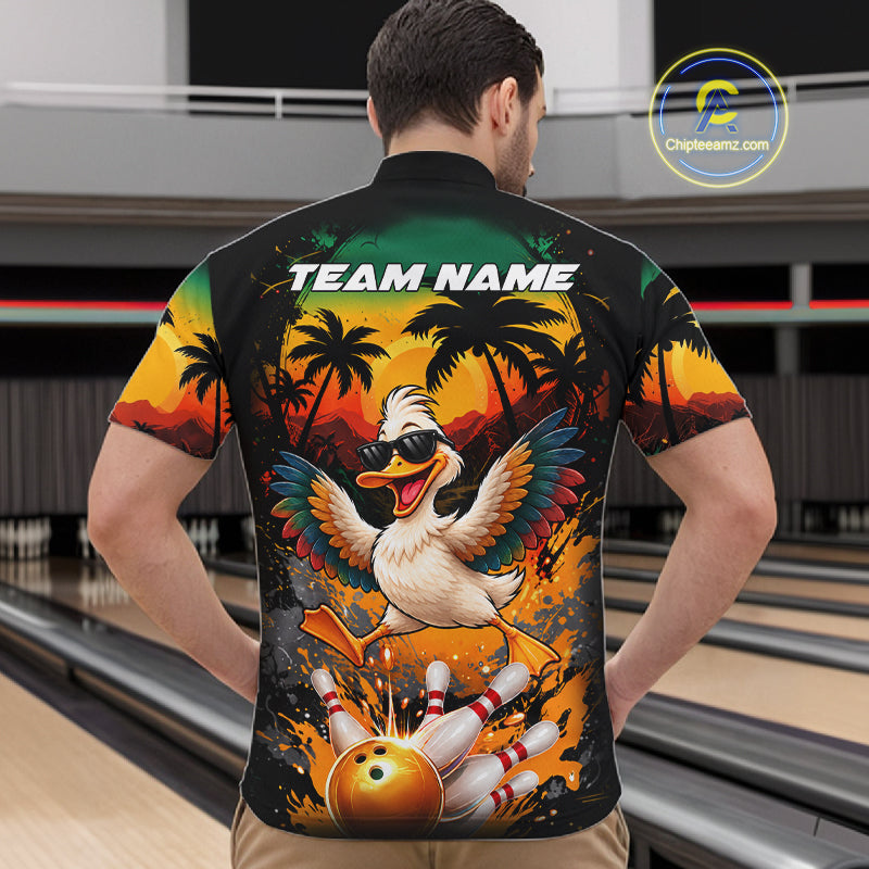 Funny Duck Sunset Tropical Bowling Jersey Custom Bowling Team Shirts Polo & 1/4 Zip