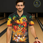 Funny Crab Sunset Tropical Bowling Hawaiian Jersey And Custom Bowling Team Shirts