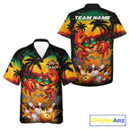 Funny Crab Sunset Tropical Bowling Hawaiian Jersey And Custom Bowling Team Shirts
