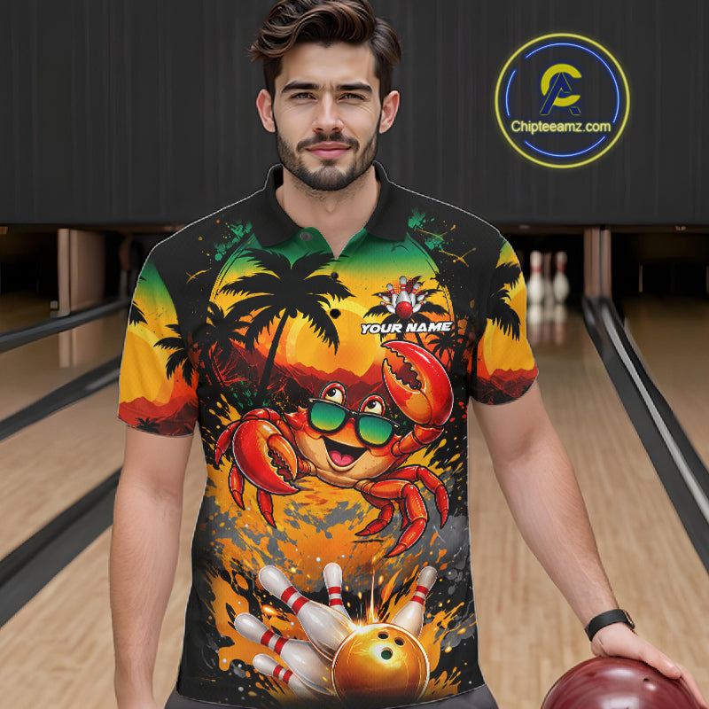 Funny Crab Sunset Tropical Bowling Jersey Custom Bowling Team Shirts Polo & 1/4 Zip