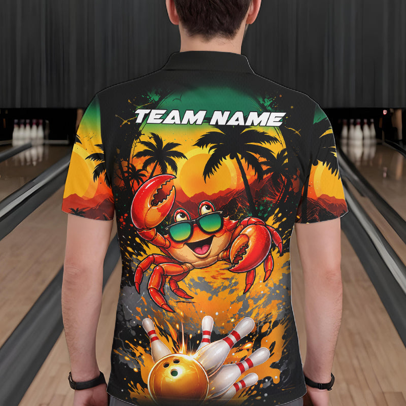 Funny Crab Sunset Tropical Bowling Jersey Custom Bowling Team Shirts Polo & 1/4 Zip
