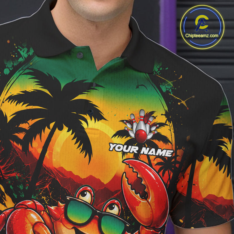 Funny Crab Sunset Tropical Bowling Jersey Custom Bowling Team Shirts Polo & 1/4 Zip