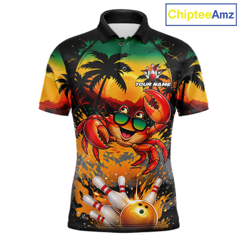 Funny Crab Sunset Tropical Bowling Jersey Custom Bowling Team Shirts Polo & 1/4 Zip