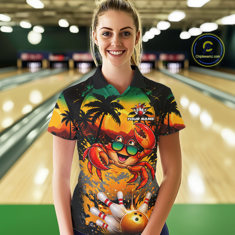 Funny Crab Sunset Tropical Bowling Jersey Custom Bowling Team Shirts Polo & 1/4 Zip
