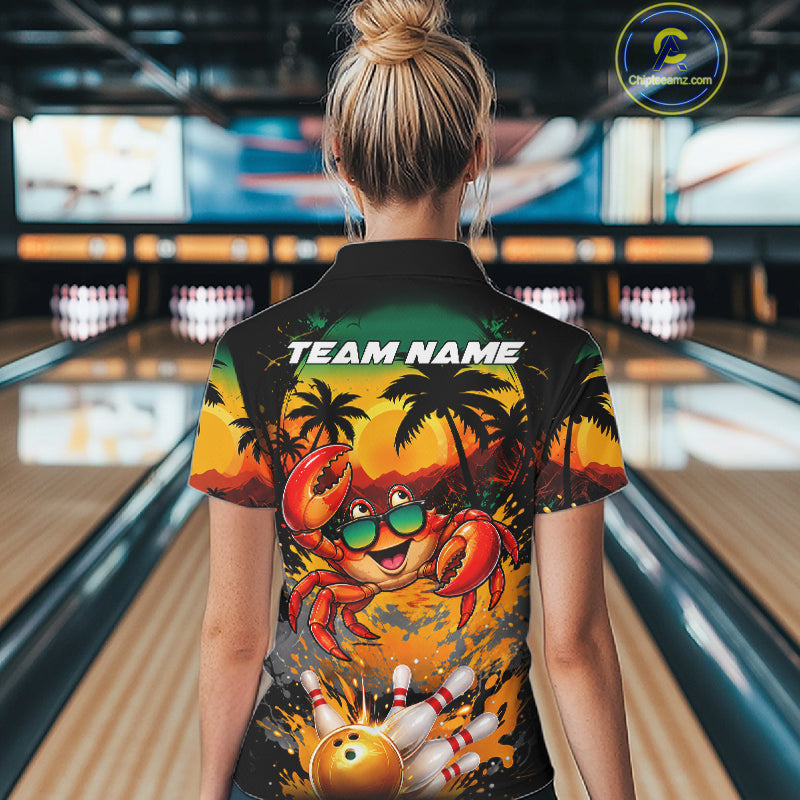 Funny Crab Sunset Tropical Bowling Jersey Custom Bowling Team Shirts Polo & 1/4 Zip