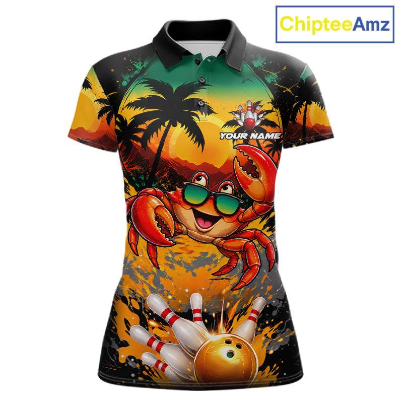Funny Crab Sunset Tropical Bowling Jersey Custom Bowling Team Shirts Polo & 1/4 Zip