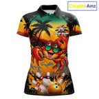 Funny Crab Sunset Tropical Bowling Jersey Custom Bowling Team Shirts Polo & 1/4 Zip
